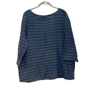 J. Jill Navy PureJill Indigo Textured Cotton Shirt Top Blouse Gauzy Coastal XL